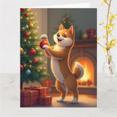 Shiba Inu Decorating the Christmas Tree Painting Karte (Gelbe Blume)