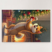 Shiba Inu Decorating the Christmas Tree Painting Puzzle (Horizontal)