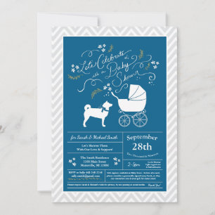 Shiba Inu Dog Baby Shower Boy Blue Einladung