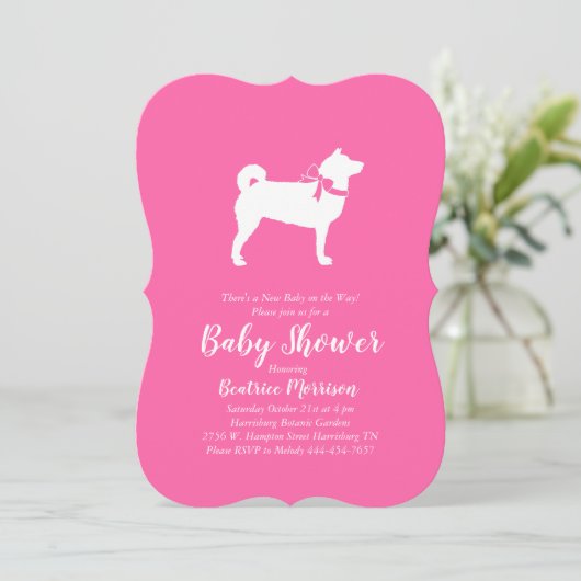 Shiba Inu Dog Baby Shower Girl Pink Einladung (Stehend Vorderseite)
