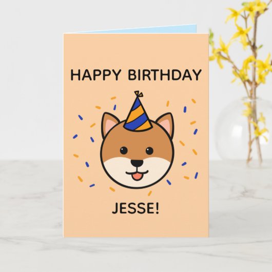 Shiba Inu Dog | Blauer und orangefarbener Geburtst Karte (Gelbe Blume)
