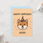 Shiba Inu Dog | Blue & Orange Birthday Flat Karte (Vorderseite/Rückseite Beispiel)