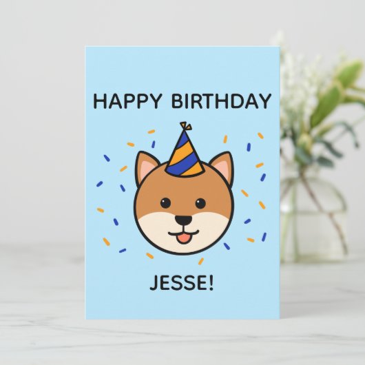 Shiba Inu Dog | Blue & Orange Birthday Flat Karte (Stehend Vorderseite)
