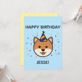 Shiba Inu Dog | Blue & Orange Birthday Flat Karte (Vorderseite/Rückseite Beispiel)