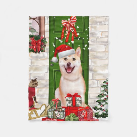Shiba Inu Dog Christmas Fleecedecke (Vorderseite)