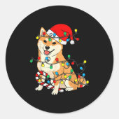 Shiba Inu Dog Christmas Lights Santa Xmas Pet Dog Runder Aufkleber (Vorderseite)