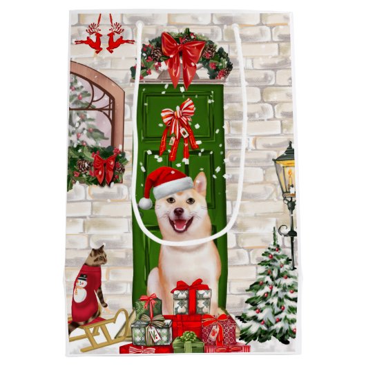 Shiba Inu Dog Christmas Mittlere Geschenktüte (Rückseite)