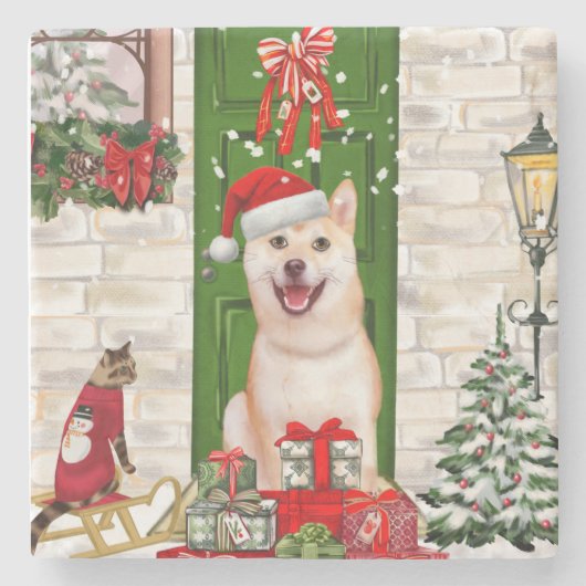 Shiba Inu Dog Christmas Steinuntersetzer (Vorderseite)
