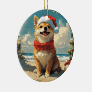 Shiba Inu Dog Christmas Vintag Beach Keramik Ornament