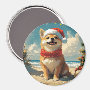 Shiba Inu Dog Christmas Vintag Beach Magnet