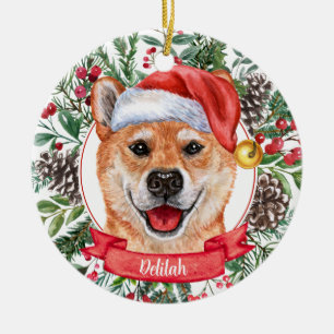 Shiba Inu Dog Custom Weihnachtsmannmütze Weihnacht Keramik Ornament