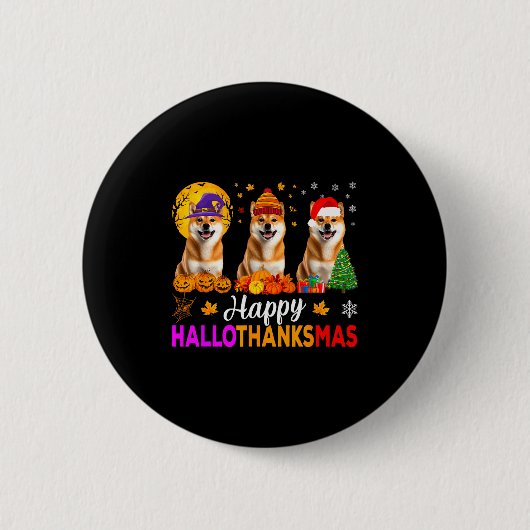 Shiba Inu Dog Halloween Christmas Hallothanksmas Button (Vorderseite)