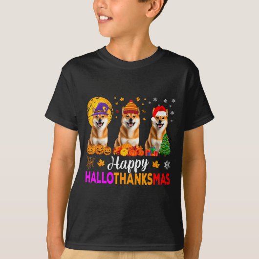 Shiba Inu Dog Halloween Christmas Hallothanksmas T-Shirt (Vorderseite)
