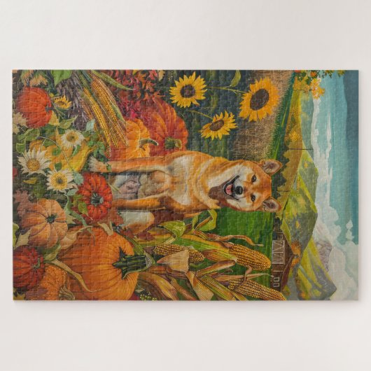 Shiba Inu Dog Herbsternte Erntedank Puzzle (Horizontal)