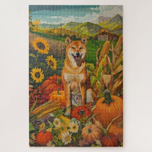 Shiba Inu Dog Herbsternte Erntedank Puzzle (Vertikal)