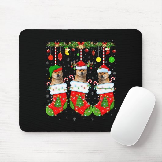 Shiba Inu Dog In Christmas Socks Funny Dog Xmas Pa Mousepad (Mit Mouse)