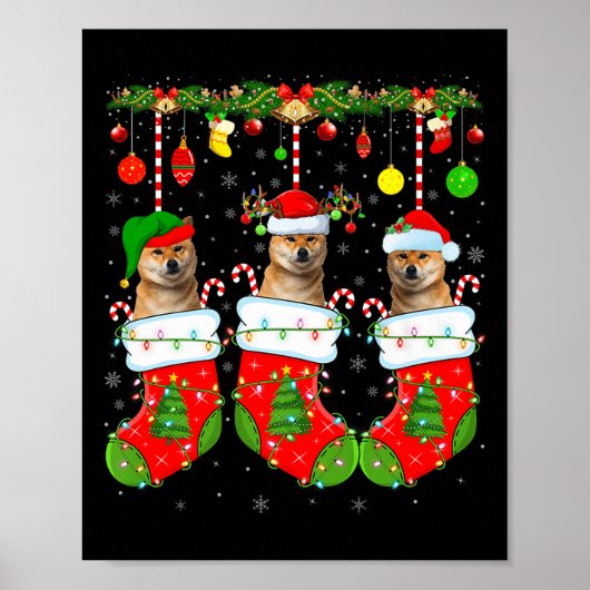 Shiba Inu Dog In Christmas Socks Funny Dog Xmas Pa Poster (Vorne)