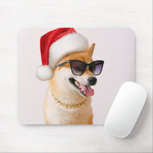 Shiba Inu dog in Santa Claus red hats Mousepad