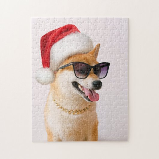 Shiba Inu dog in Santa Claus red hats Puzzle (Vertikal)