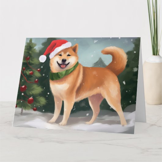 Shiba Inu Dog in Schnee Weihnachten Karte (Vorderseite)