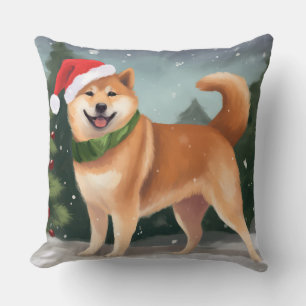 Shiba Inu Dog in Schnee Weihnachten Kissen