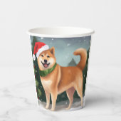 Shiba Inu Dog in Schnee Weihnachten Pappbecher (Rückseite)
