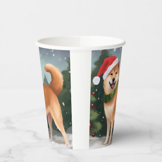 Shiba Inu Dog in Schnee Weihnachten Pappbecher (Links)