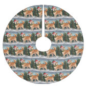 Shiba Inu Dog in Schnee Weihnachten Polyester Weihnachtsbaumdecke (Vorderseite)