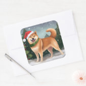 Shiba Inu Dog in Schnee Weihnachten Quadratischer Aufkleber (Umschlag)