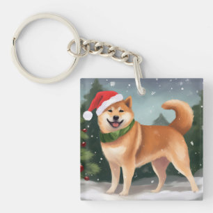 Shiba Inu Dog in Schnee Weihnachten Schlüsselanhänger