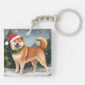 Shiba Inu Dog in Schnee Weihnachten Schlüsselanhänger (Rückseite)