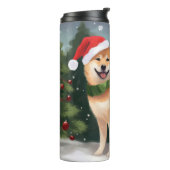 Shiba Inu Dog in Schnee Weihnachten Thermosbecher (Nach links gedreht)