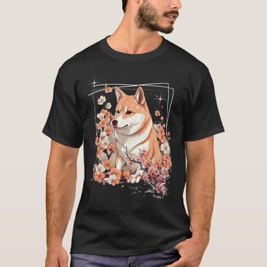 Shiba Inu Dog Japanese Cherry Blossom Sakura Flowe T-Shirt (Vorderseite)