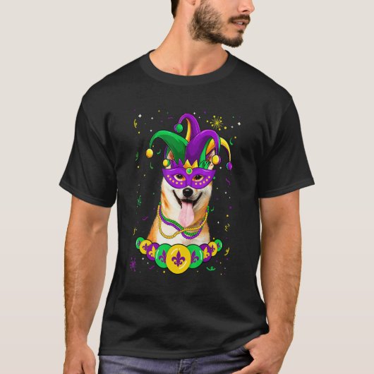 Shiba Inu Dog Lover Mardi Gras Carnival Funny Mask T-Shirt (Vorderseite)