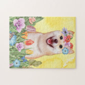 Shiba Inu Dog mit Blume Spring Puzzle (Horizontal)