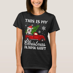 Shiba Inu Dog Reiten roter LKW mit Weihnachtsbaum T-Shirt