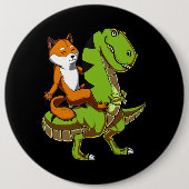 Shiba Inu Dog Riding T-Rex Dinosaur Button (Vorderseite)