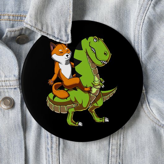 Shiba Inu Dog Riding T-Rex Dinosaur Button (Beispiel)