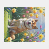 Shiba Inu Dog Spring Flowers Malerei Fleecedecke (Vorderseite (Horizontal))