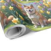 Shiba Inu Dog Spring Flowers Malerei Geschenkpapier (Rolleneckpunkt)