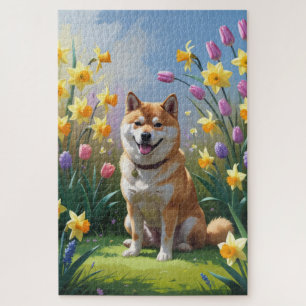 Shiba Inu Dog Spring Flowers Malerei Puzzle
