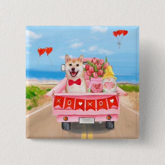 Shiba Inu Dog Valentine's Day Lkw Herz Button (Vorderseite)