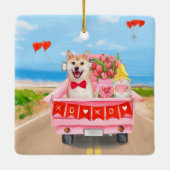 Shiba Inu Dog Valentine's Day Lkw Herz Keramikornament (Rückseite)