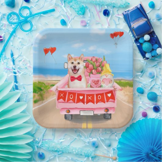 Shiba Inu Dog Valentine's Day Lkw Herz Pappteller (Party)