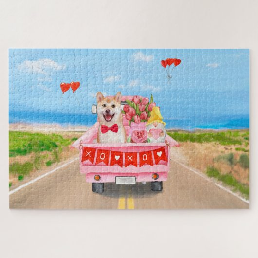 Shiba Inu Dog Valentine's Day Lkw Herz Puzzle (Horizontal)