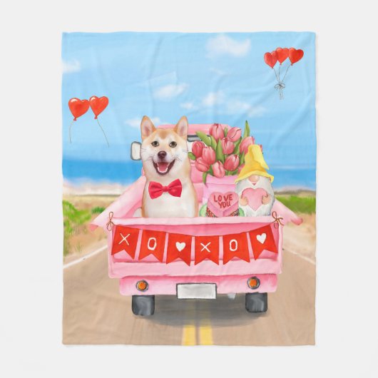 Shiba Inu Dog Valentine's Day Truck Fleecedecke (Vorderseite)