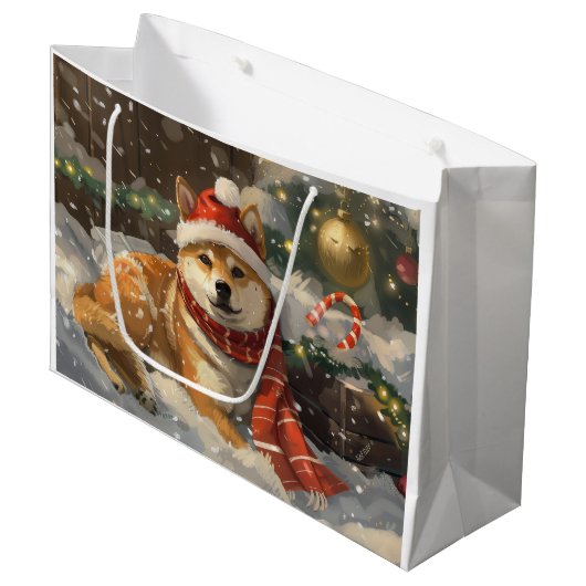Shiba Inu Dog Weihnachtsfest Große Geschenktüte (Vorderseite Schrägansicht)