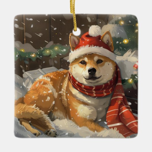 Shiba Inu Dog Weihnachtsfest Keramikornament (Vorderseite)