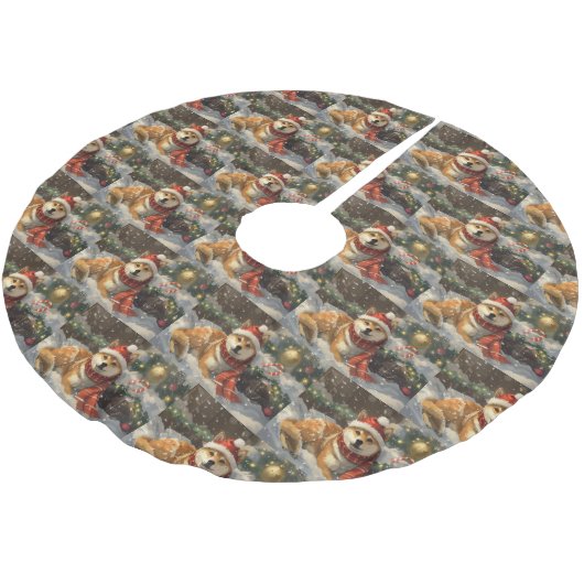 Shiba Inu Dog Weihnachtsfest Polyester Weihnachtsbaumdecke (Schrägansicht)