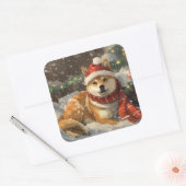 Shiba Inu Dog Weihnachtsfest Quadratischer Aufkleber (Umschlag)